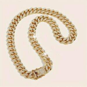 New Crystal 24” gold chain hip hop urban Cuban link bling necklace new long sale
